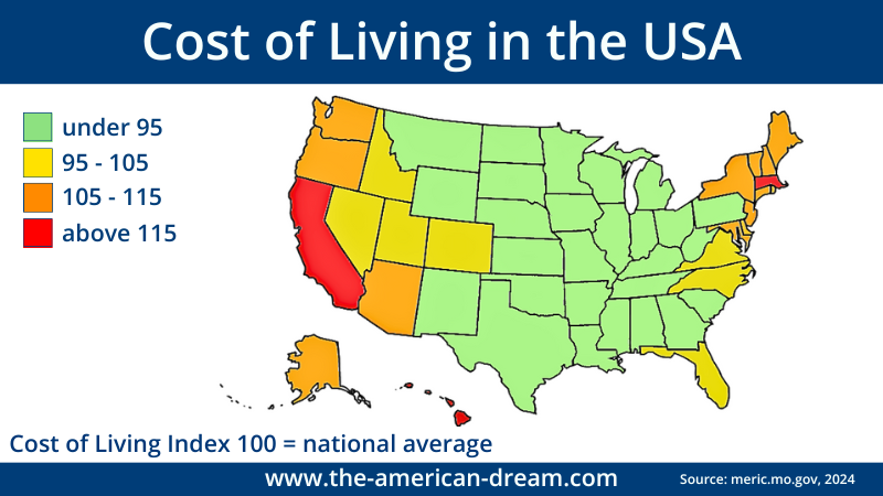 Koszty życia na mapie USA